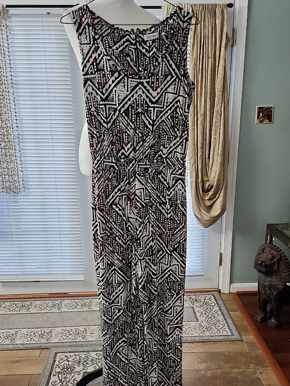Calvin Klein Black, White & Red Geometric Sleeveless Jumpsuit